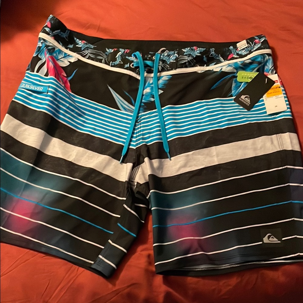 Quiksilver Black and Blue Board Shorts Dynamic Stripes